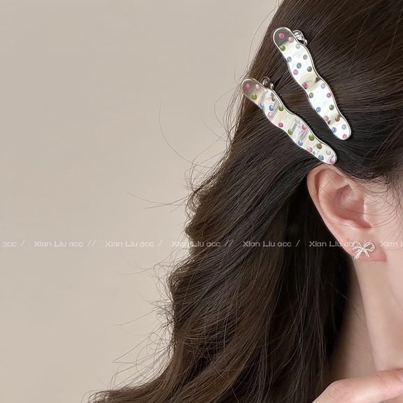 Colorful dots metal hair clips female side ear edge clip new forehead bangs broken hair a word duckbill clip headwear