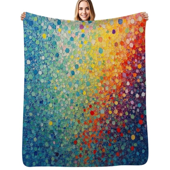 Colorful dots rainbow textured art Flannel Blankets Soft Throw Blanket Winter Travel Office Outdoor Bedspread
