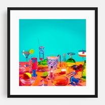 Colorful drinks - Photography Pop Art Retro Modern Art Psychedelic Surrealism Neon Sign Black Framed Wall Art Print 16 x 16 inches
