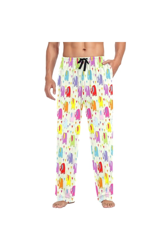 Colorful elephants hearts pattern Men's Relaxed Fit Drawstring Sleep Pajama Pant