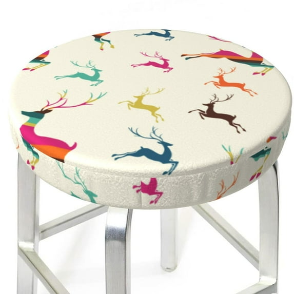 Colorful elk Round Bar Stool Seat Covers, Elastic Round Chair Cover Stool Seat Slipcover Bar Stool Cushions Round Pad for 12-14 inch