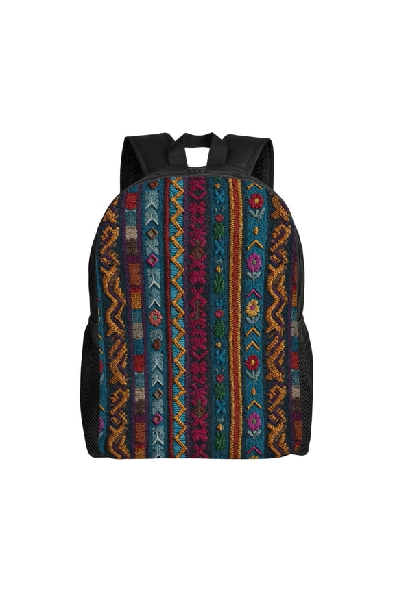 Colorful embroidery pattern Backpack with 15 Inch Laptop Compartment,Water-Resistant Daypack, Large Capacity Backpack with Adjustable Breathable Shoulder Straps for Daily Use Travel Gym