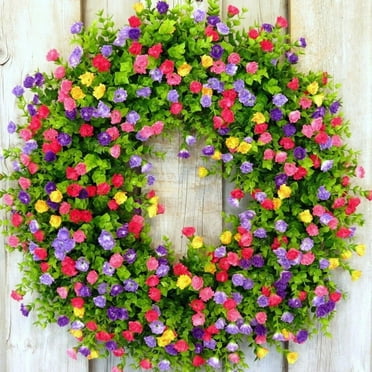 Greenery Wreath for Front Door,16" Artificial Green Hanging Garland for Spring Summer Autumn Wreath,Windows Decoration Holiday Festival Wedding Decor