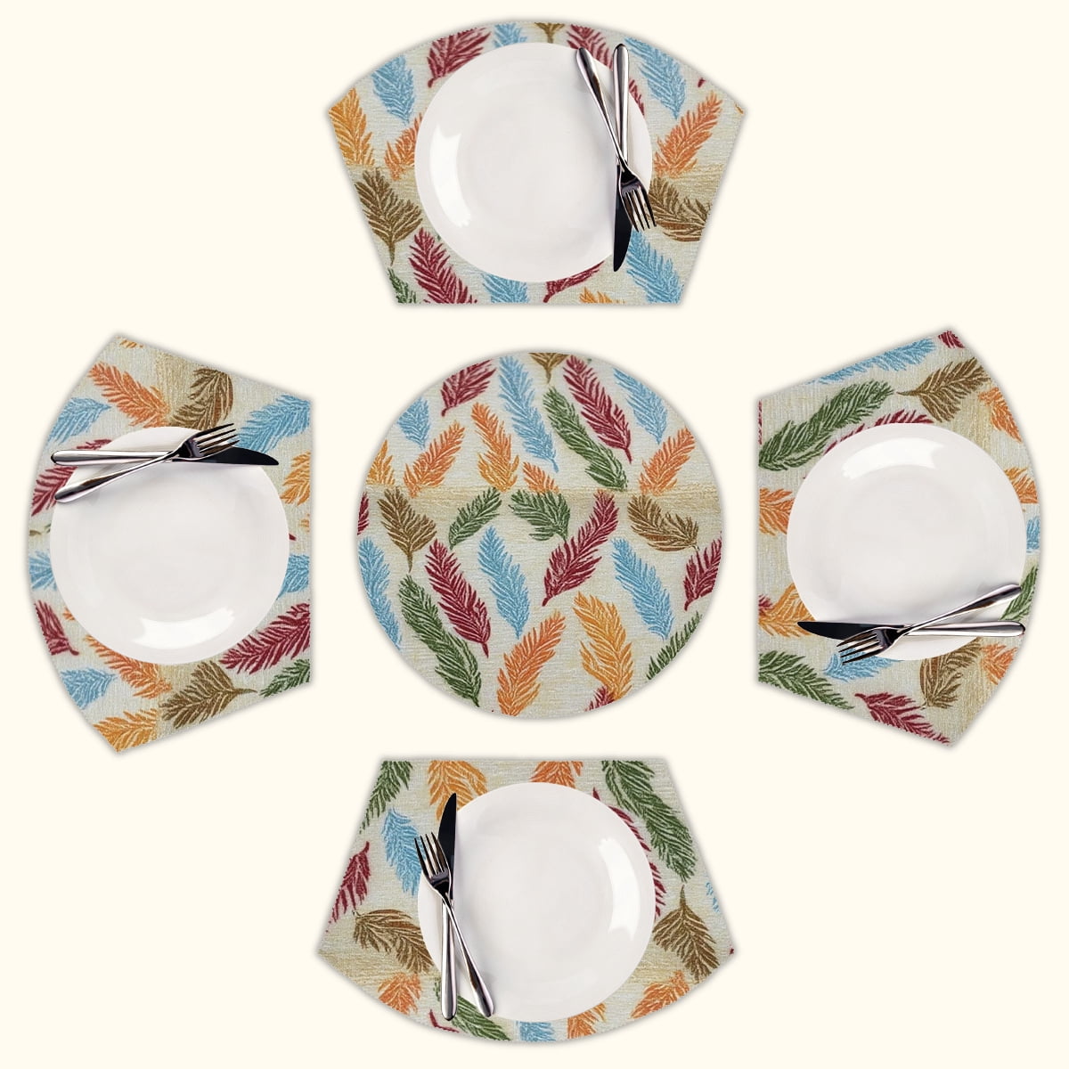 Colorful feather fabric design Round Table Placemats Set Of 5 Wedge ...