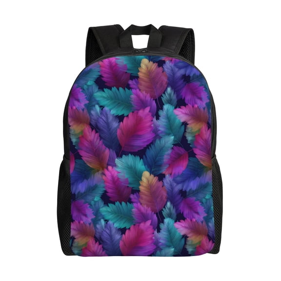Colorful feather pattern Backpack with 15 Inch Laptop Compartment,Water-Resistant Daypack, Large Capacity Backpack with Adjustable Breathable Shoulder Straps for Daily Use Travel Gym