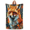 Colorful, floral foxes in nature Soft plush flannel blanket suitable