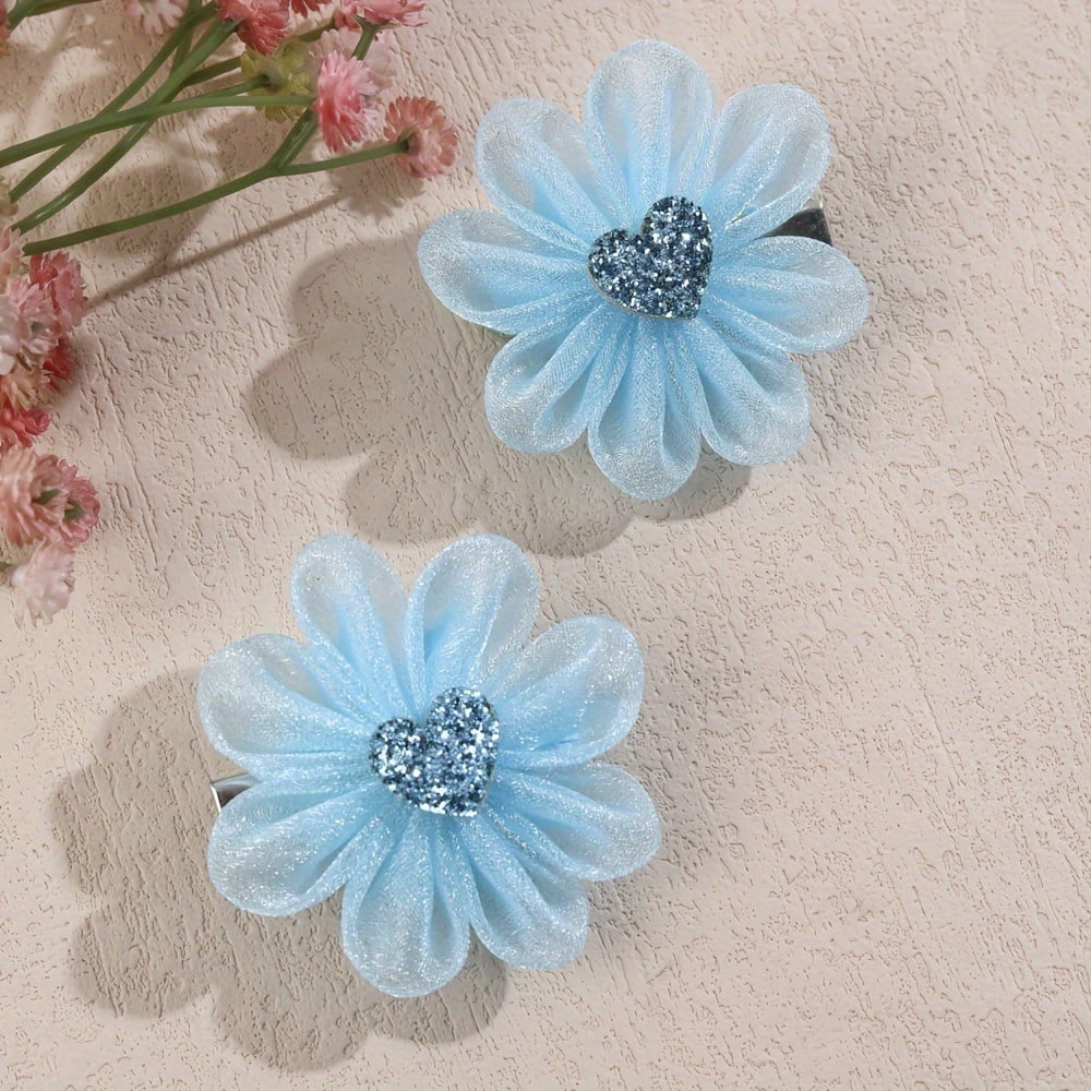 Colorful floral hair clips for women, heart-shaped pin design, party hair accessories, elegant and fashionable hair clips