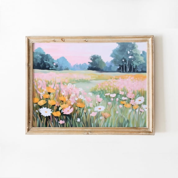 Colorful floral meadow pastel wildflower landscape art Poster, Unframed Canvas Size 12x18