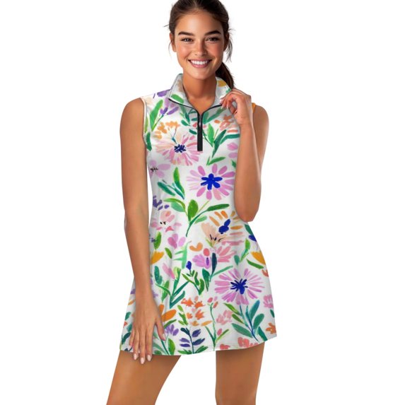 Colorful floral white background pattern Sports Dresses Women Tennis Dress Outdoor Badminton Golf Quick-Drying And Breathable Sports Dress