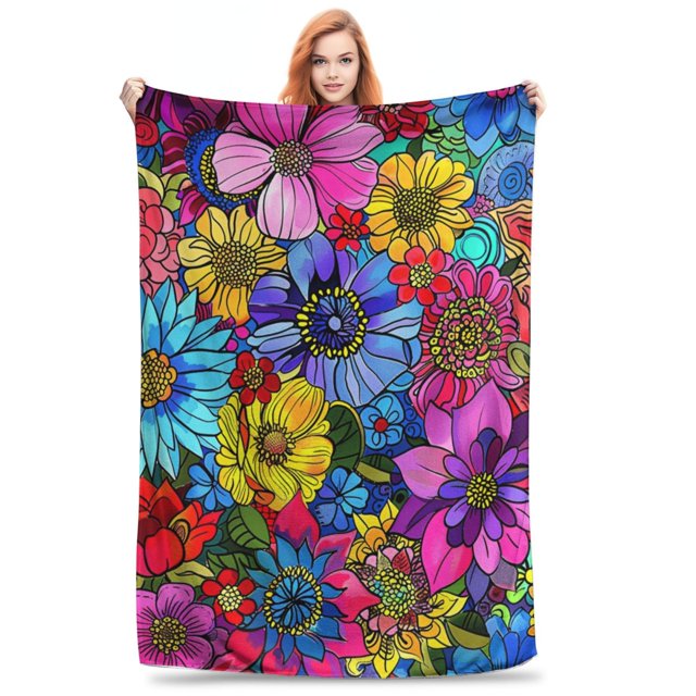 Colorful flower pattern Soft plush flannel blanket suitable for beds
