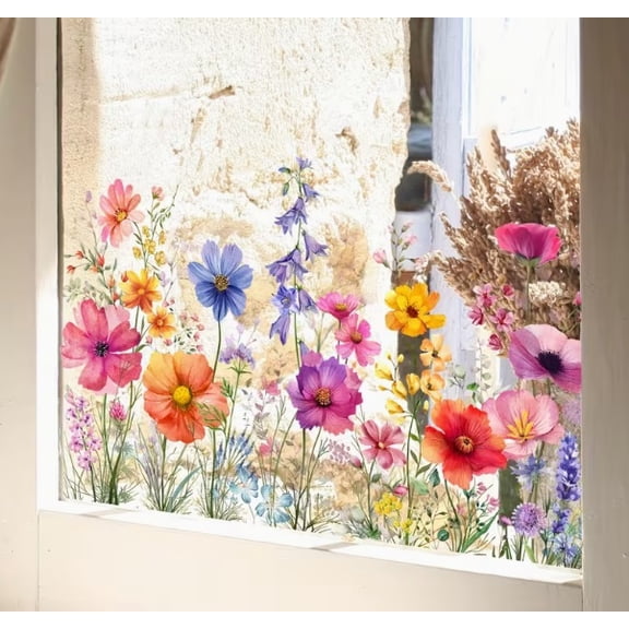 Colorful flowers double-sided visual glass electrostatic stickers bedroom living room window glass stickers