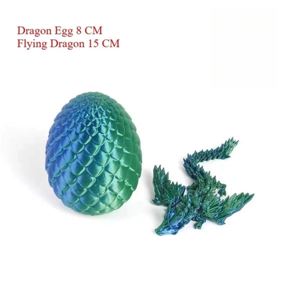 Colorful gemstone 3D-printed dragon egg figurine with wings and egg shape, featuring flexible joints and handcrafted desktop dec