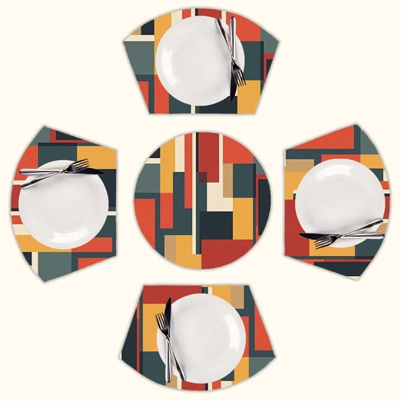 Colorful geometric modern art Round Table Placemats Set Of 5 Wedge Table Mats Washable Heat Resistant Place Mat For Dining Table Kitchen Farmhouse Restaurant