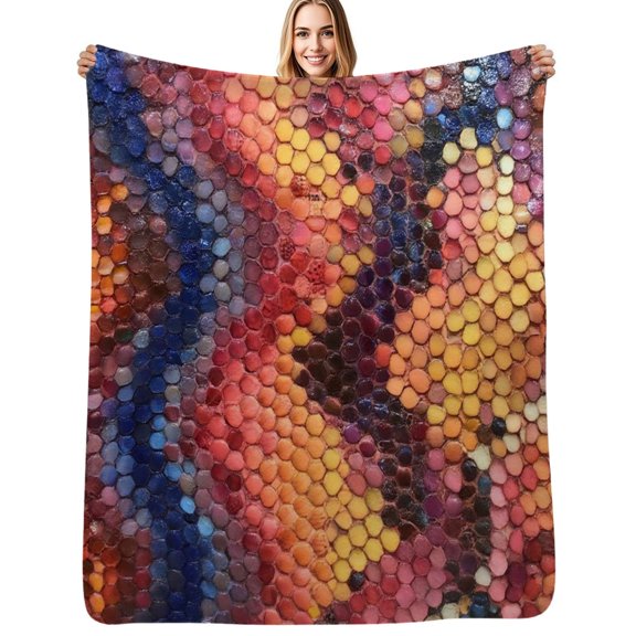 Colorful hexagonal mosaic artwork Flannel Blanket Warm Soft Bedding Throws Winter Camping Chair Sofa Bed