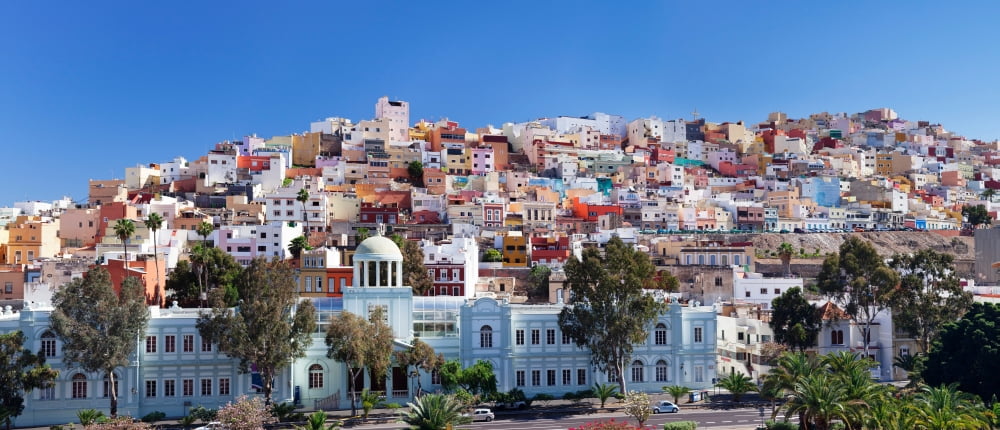 Colorful houses at the district San Juan Las Palmas de Gran Canaria Gran Canaria Spain Canvas Art - Panoramic Images (36 x 12)