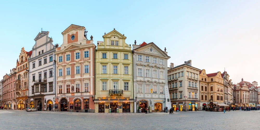 Colorful houses on Old Town Square Mala Strana Prague Bohemia Czech Republic Canvas Art - Panoramic Images (9 x 27)