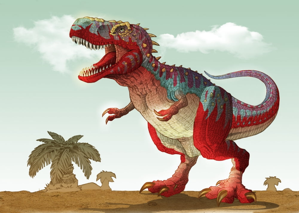 Colorful illustration of an angry Tyrannosaurus Rex Canvas Art - Stocktrek Images (17 x 12)