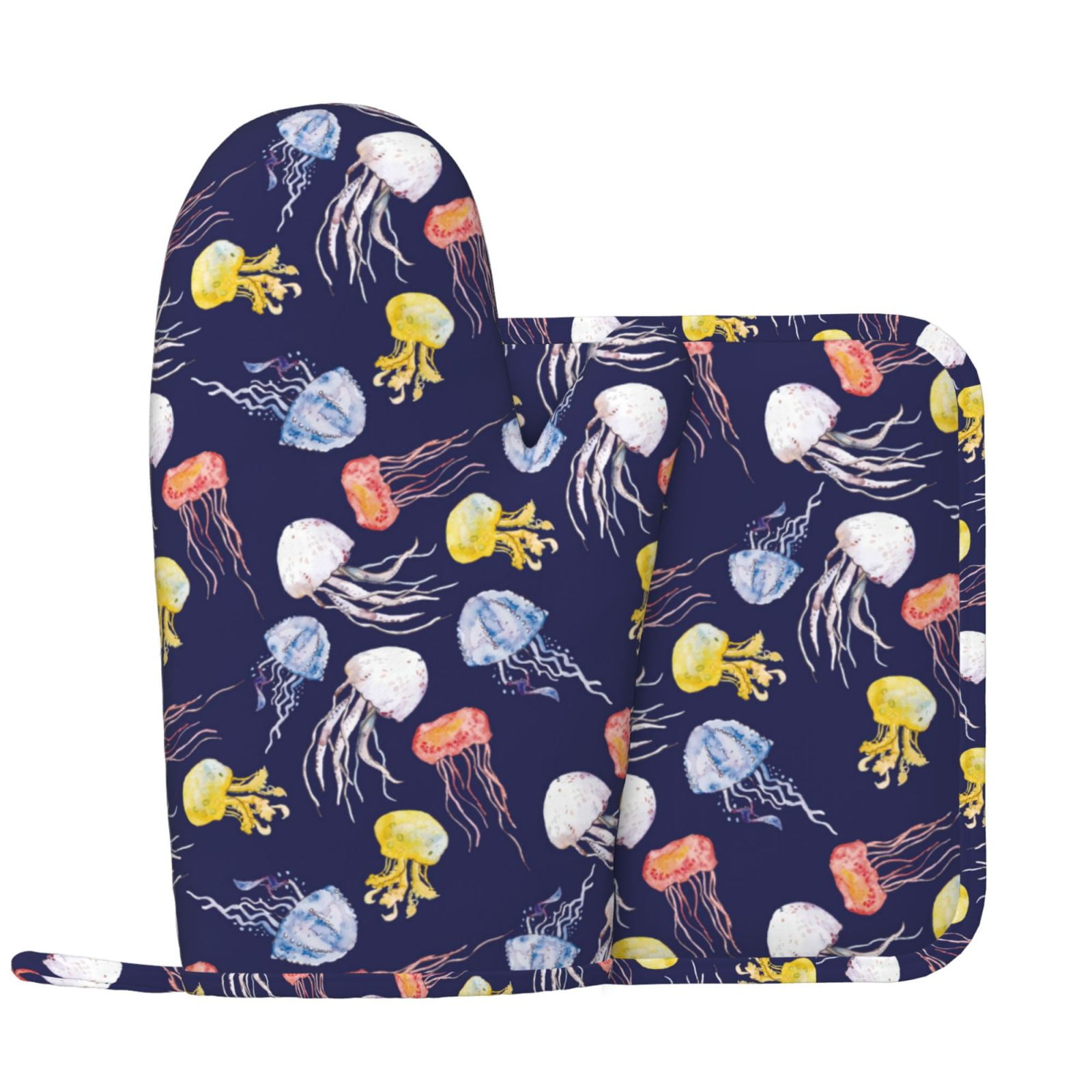 Colorful jellyfish Oven Mitts and Pot Holders Sets with 1 NonSlip Left