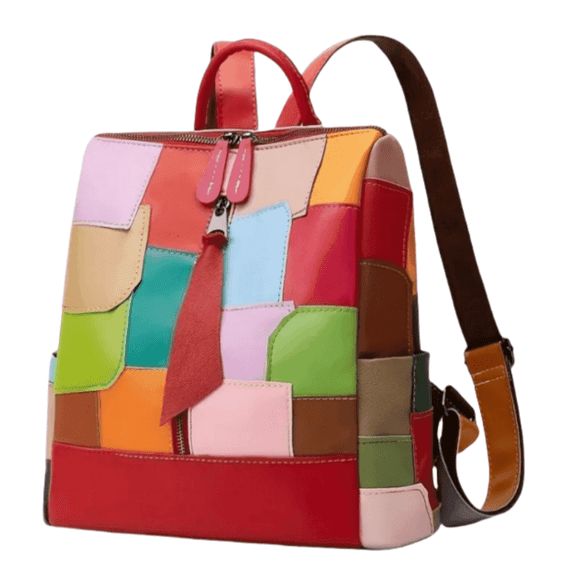 Women's Fashion Colorful Leather Patchwork Backpack - Large Capacity with Compartments, Soft Texture, Artistic & Trendy Design, Perfect for Casual/Work