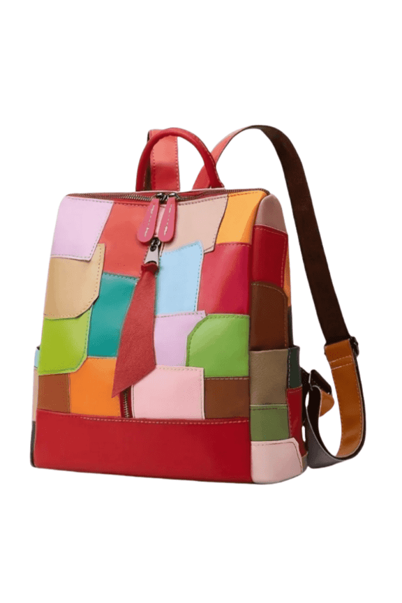Women's Fashion Colorful Leather Patchwork Backpack - Large Capacity with Compartments, Soft Texture, Artistic & Trendy Design, Perfect for Casual/Work