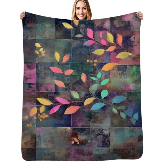Colorful leaves abstract artwork Flannel Blanket Warm Soft Bedding Throws Winter Camping Chair Sofa Bed
