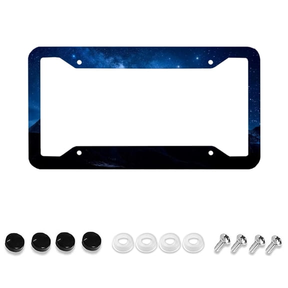Colorful license plate frame, blue night sky license plate holder, night view license plate frame, front license plate cover, car accessories, universal 4-hole with screws, 1 piece, 12x6 inch