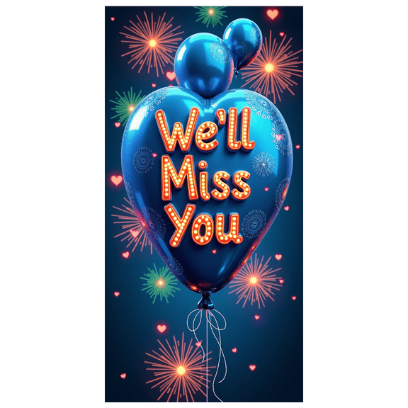 Colorful We ll Miss You Banner with Balloons Stars and Flowers Background Party Decoration for Farewell Parties Departure Celebrations Photo Booths and Gatherings