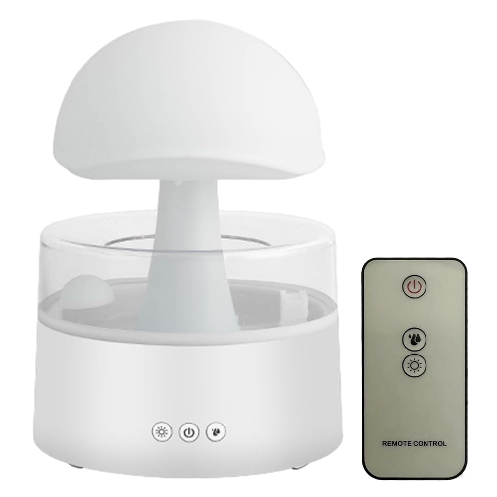 CH08 450ml Rain Humidifier Mushroom Cloud Colorful Night Lamp Aromatherapy  Machine, Style: With Remote Controller(White), ZA