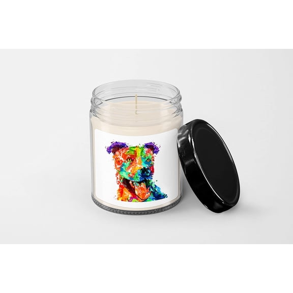Colorful pit bull Candle - Soy Wax Candle - Hand Poured Candle - 9 oz Vanilla-scented Candle - Candle Jar