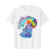 Colorful rainbow psychedelic trippy howling at moon wolf Short Sleeve White T-Shirt