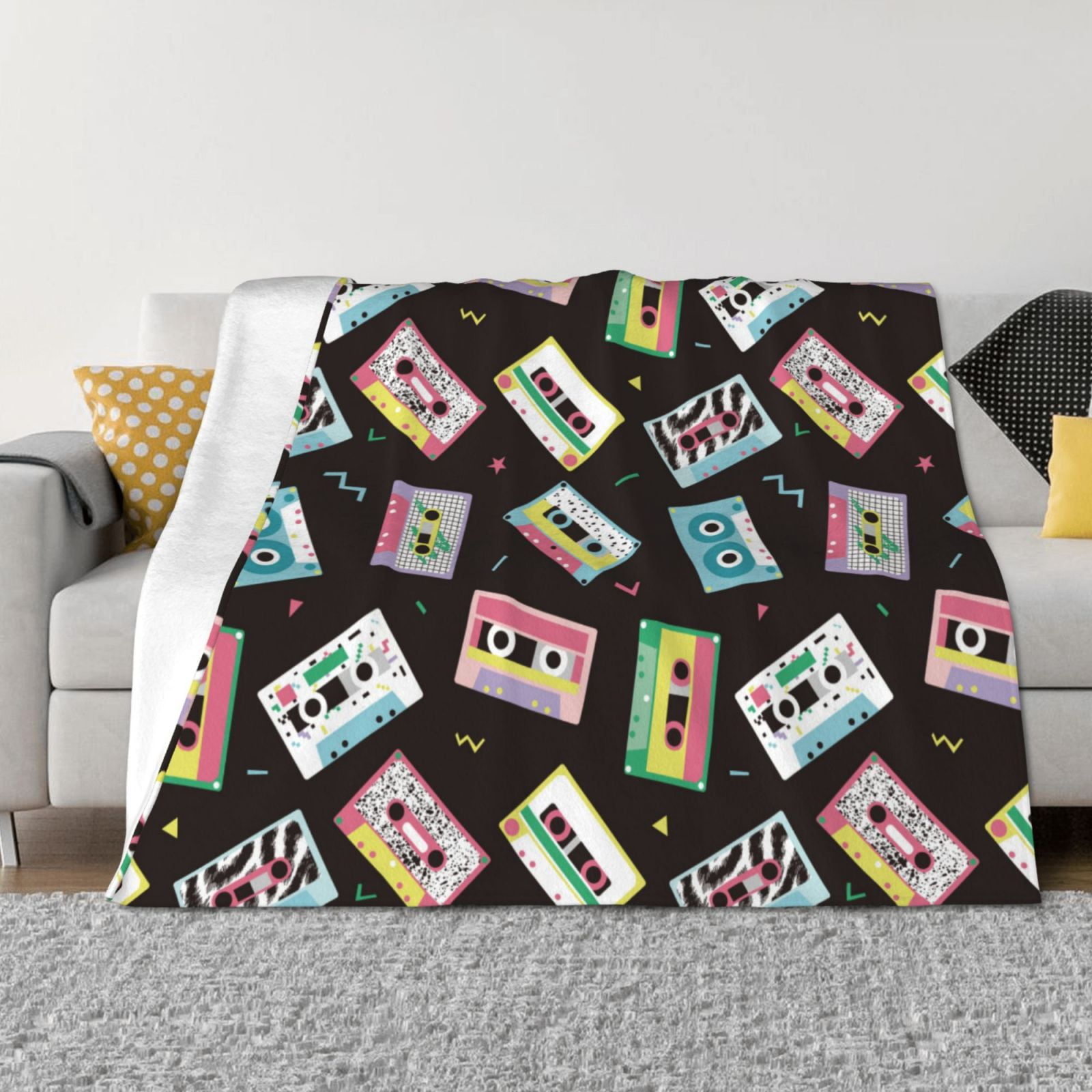 Colorful retro tape Throw Blanket for Couch, Soft Comfy Warm Plush