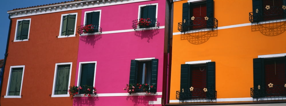 Colorful row houses Burano Venice Veneto Italy Canvas Art - Panoramic Images (27 x 9)
