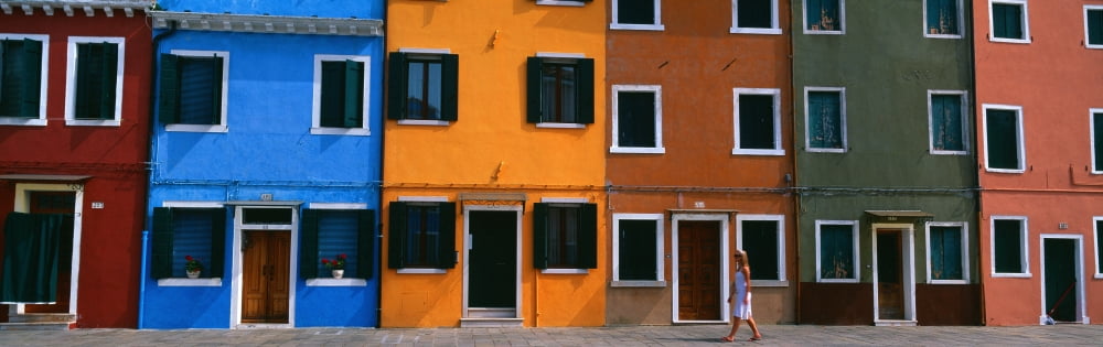 Colorful row houses Burano Venice Veneto Italy Canvas Art - Panoramic Images (36 x 12)