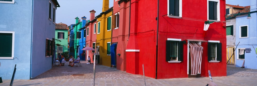 Colorful row houses Burano Venice Veneto Italy Canvas Art - Panoramic Images (36 x 12)