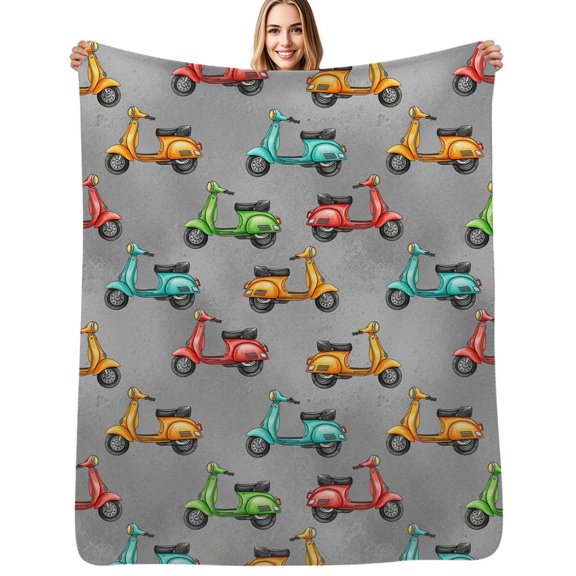 Colorful scooters pattern background Flannel Blankets Soft Throw Blanket Winter Travel Office Outdoor Bedspread