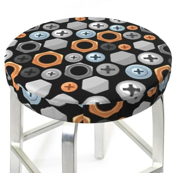 Colorful screws Round Bar Stool Seat Covers, Elastic Round Chair Cover Stool Seat Slipcover Bar Stool Cushions Round Pad for 12-14 inch