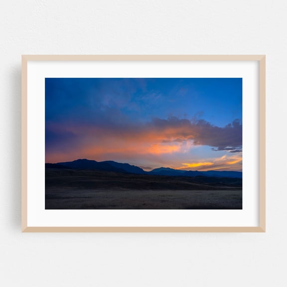 Colorful sky painted with hues as day transitions to night - Photography Sunset Landscape Mountain Scenic Nature Pastel Oak Framed Wall Art Print 5 x 7 inches