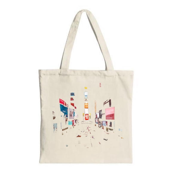 Colorful stack of leaning books on a light beige canvas tote bag perfect for shopping travel and parties