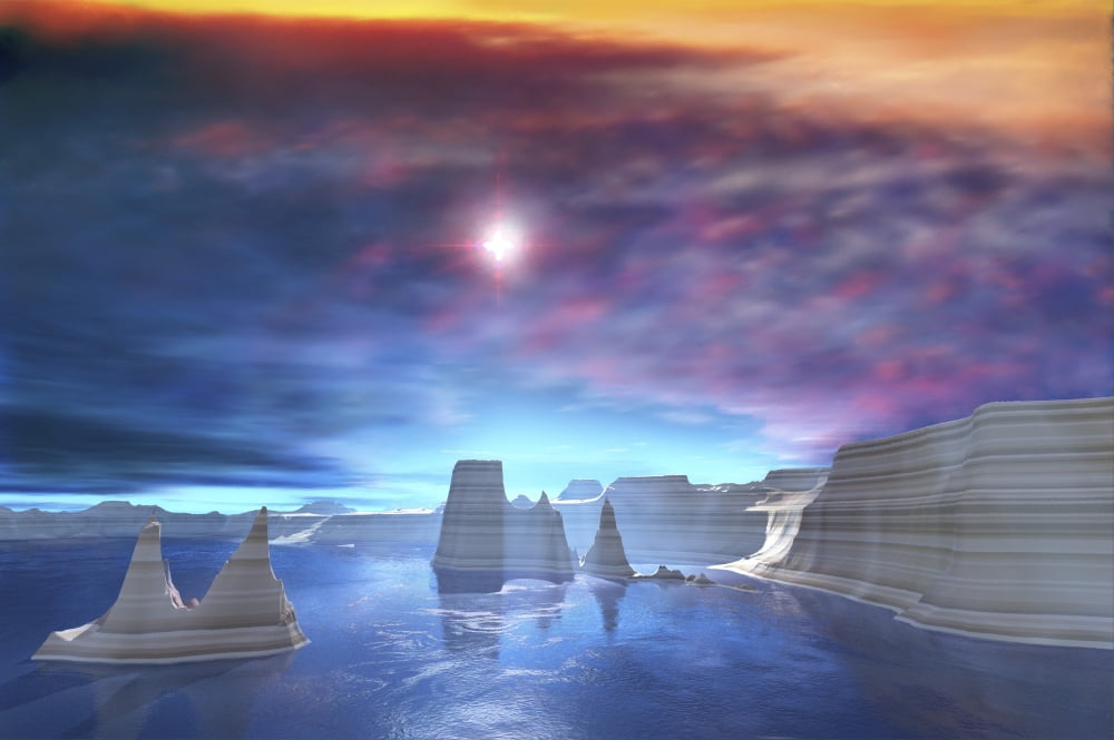 Colorful sunset on the waters of this canyon landscape Canvas Art - Corey FordStocktrek Images (34 x 23)