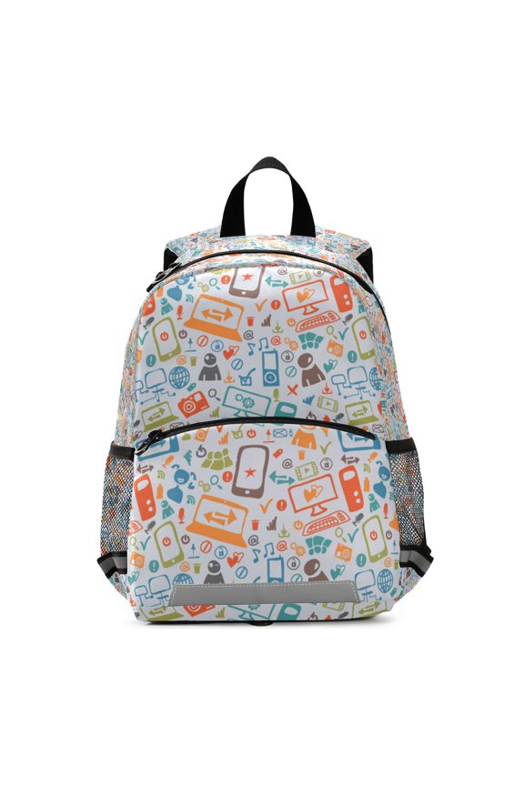Colorful tech doodle pattern Backpack Travel Laptop Casual College Daypack Back to Bag