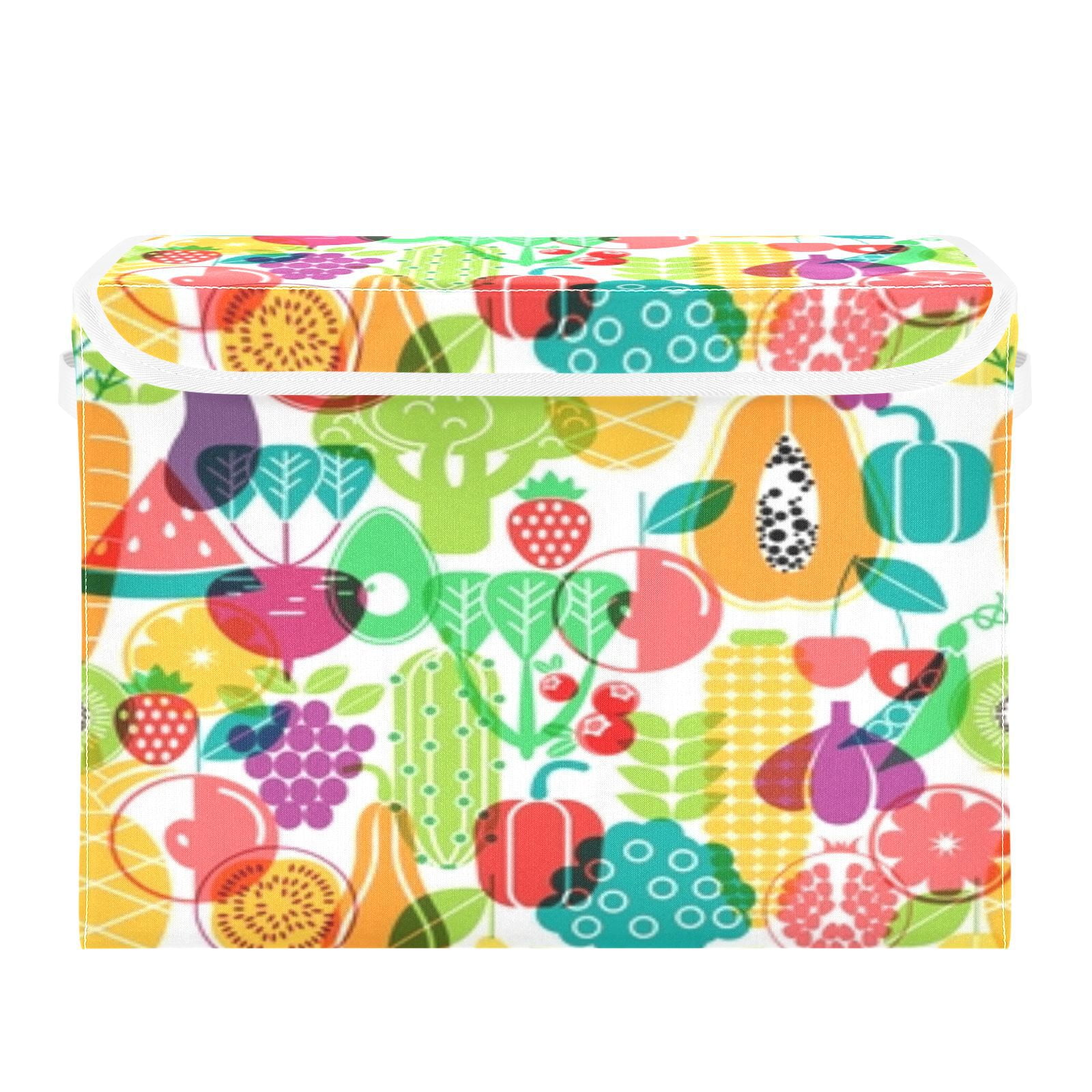 Colorful vibrant fruit vegetable pattern Large Toy Box Chest Storage with Flip-Top Lid, Collapsible Storage Boxes Container Bins for Toys, Playroom Organizers