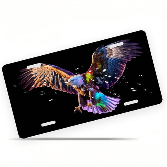 Colorful winged Eagle Funny Personalized License Plate Rust-proof Stainless Steel Metal License Plate Suitable For Men And Women 12.2" x 6.2"