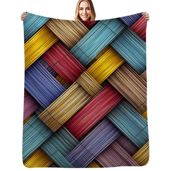 Colorful woven wood texture design Flannel Blankets Soft Warm Throw Blanket Autumn Camping Bedroom Aesthetic Bedspread