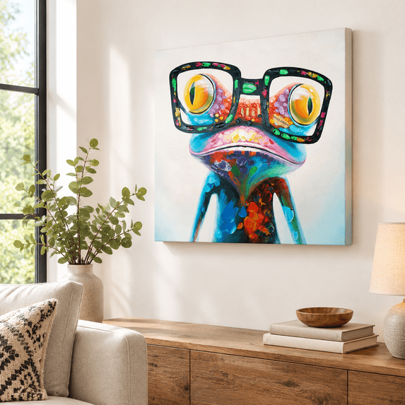 Frog Protrait Colorfull Art Cute Happy Frog With Glassesting Hop Funny Canvas Picture ...
