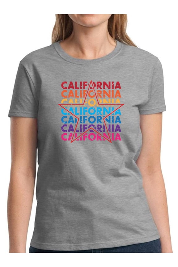 Colorfull California Star Shirt for Women - S M L XL 2XL 3XL Cali Graphic Tee - Western USA State California Ladies T-Shirt Gift