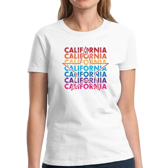 Colorfull California Star Shirt for Women - S M L XL 2XL 3XL Cali Graphic Tee - Western USA State California Ladies T-Shirt Gift