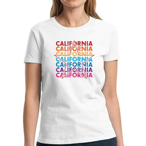 Colorfull California Star Shirt for Women - S M L XL 2XL 3XL Cali Graphic Tee - Western USA State California Ladies T-Shirt Gift