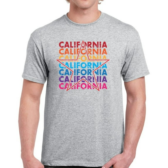 Colorfull California Star T-Shirt for Men - S M L XL 2XL 3XL 4XL 5XL USA State Graphic Tee - California Clothes Collection Funny Cali Gift for Men