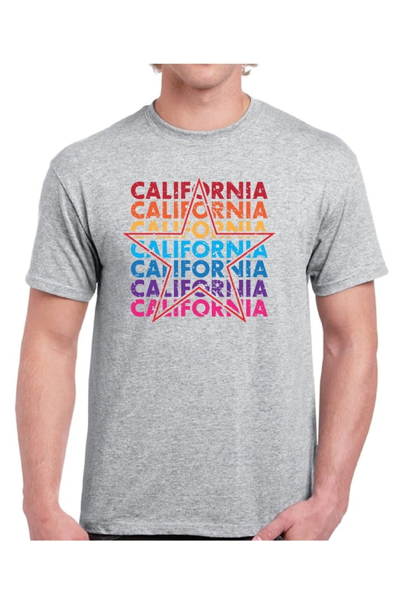 Colorfull California Star T-Shirt for Men - S M L XL 2XL 3XL 4XL 5XL USA State Graphic Tee - California Clothes Collection Funny Cali Gift for Men