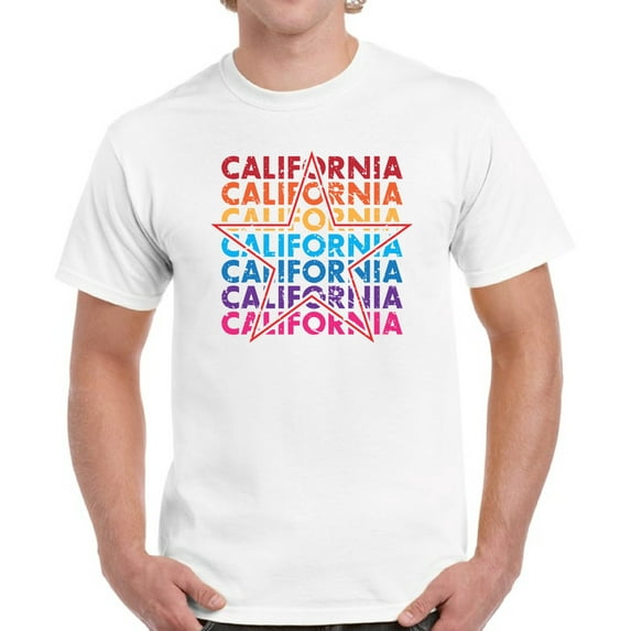 Colorfull California Star T-Shirt for Men - S M L XL 2XL 3XL 4XL 5XL USA State Graphic Tee - California Clothes Collection Funny Cali Gift for Men